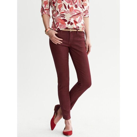 Banana Republic Skinny Ankle Jeans Womens Size‎ 25 Red Oxblood Coated Mid Rise - Picture 1 of 14